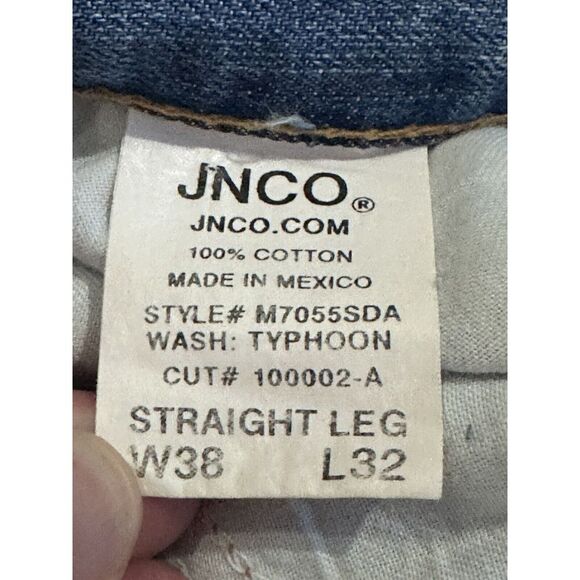 Vtg JNCO Mens Skater Y2K Rave Straight Leg Jeans Embroidered Cross Studded 38x32 - Picture 9 of 10